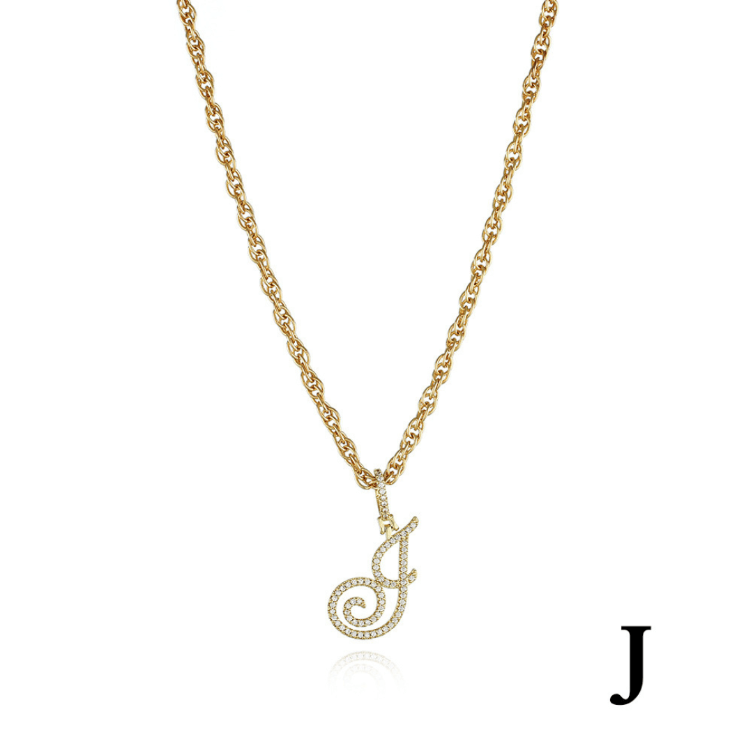 18k Gold Clavicle Chain With Zircon Letter Pendant