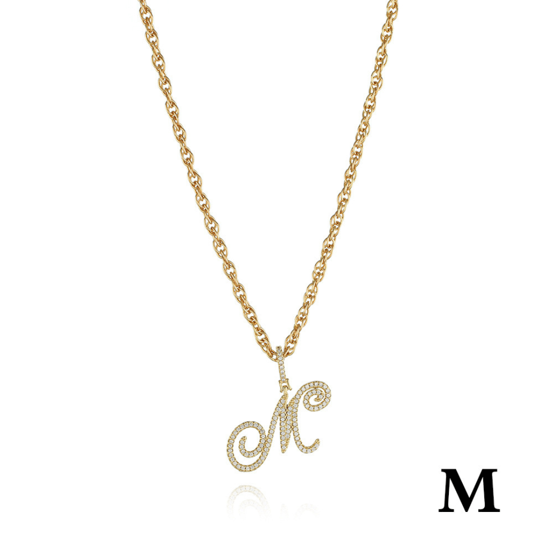 18k Gold Clavicle Chain With Zircon Letter Pendant