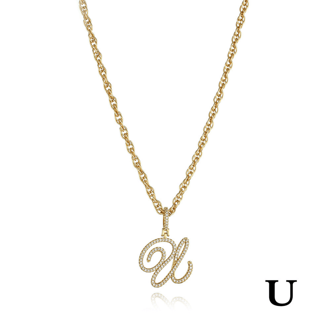 18k Gold Clavicle Chain With Zircon Letter Pendant