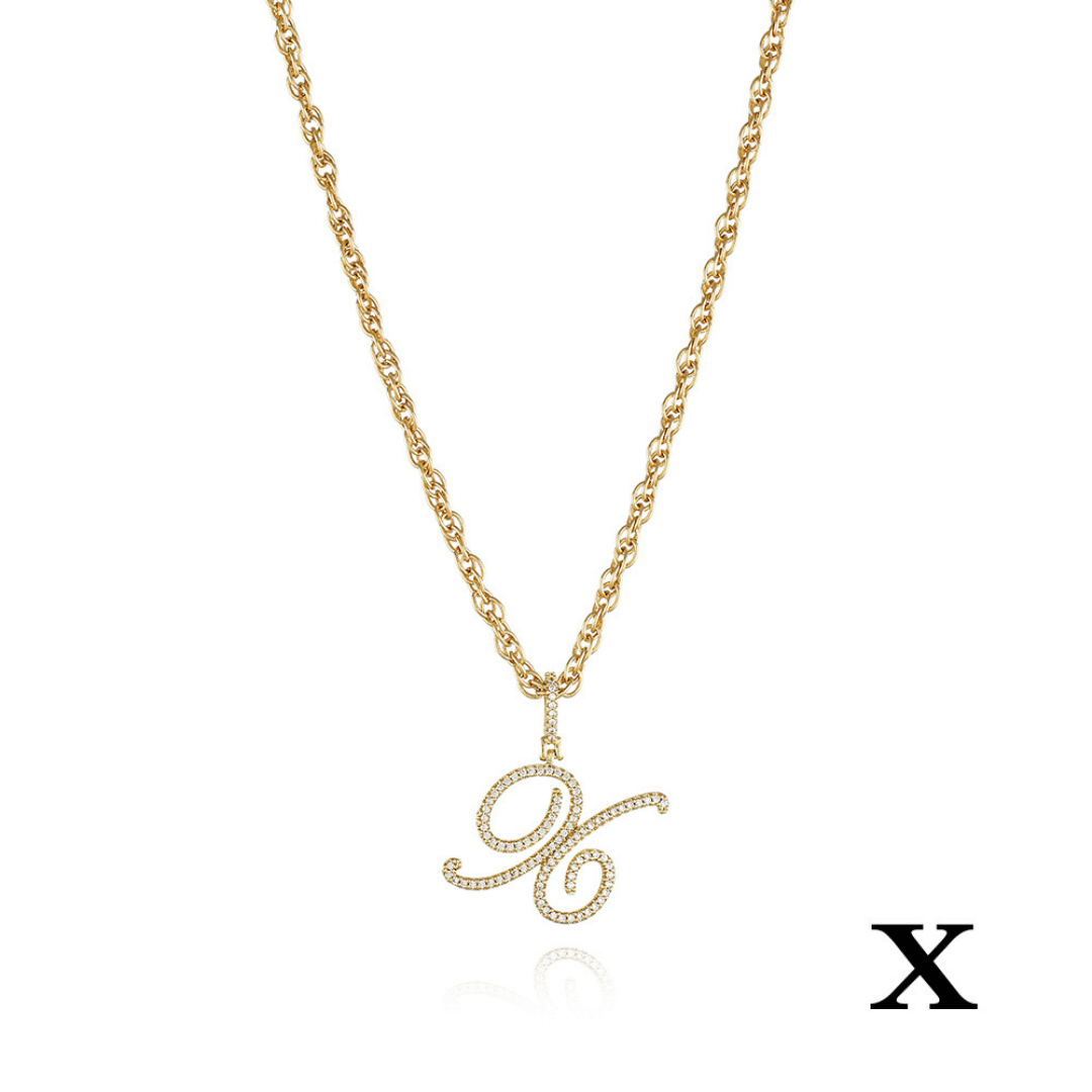 18k Gold Clavicle Chain With Zircon Letter Pendant