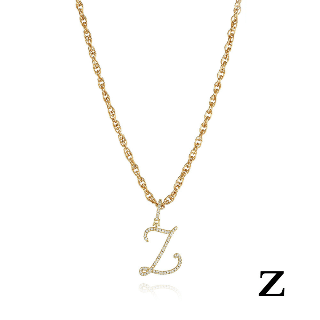 18k Gold Clavicle Chain With Zircon Letter Pendant