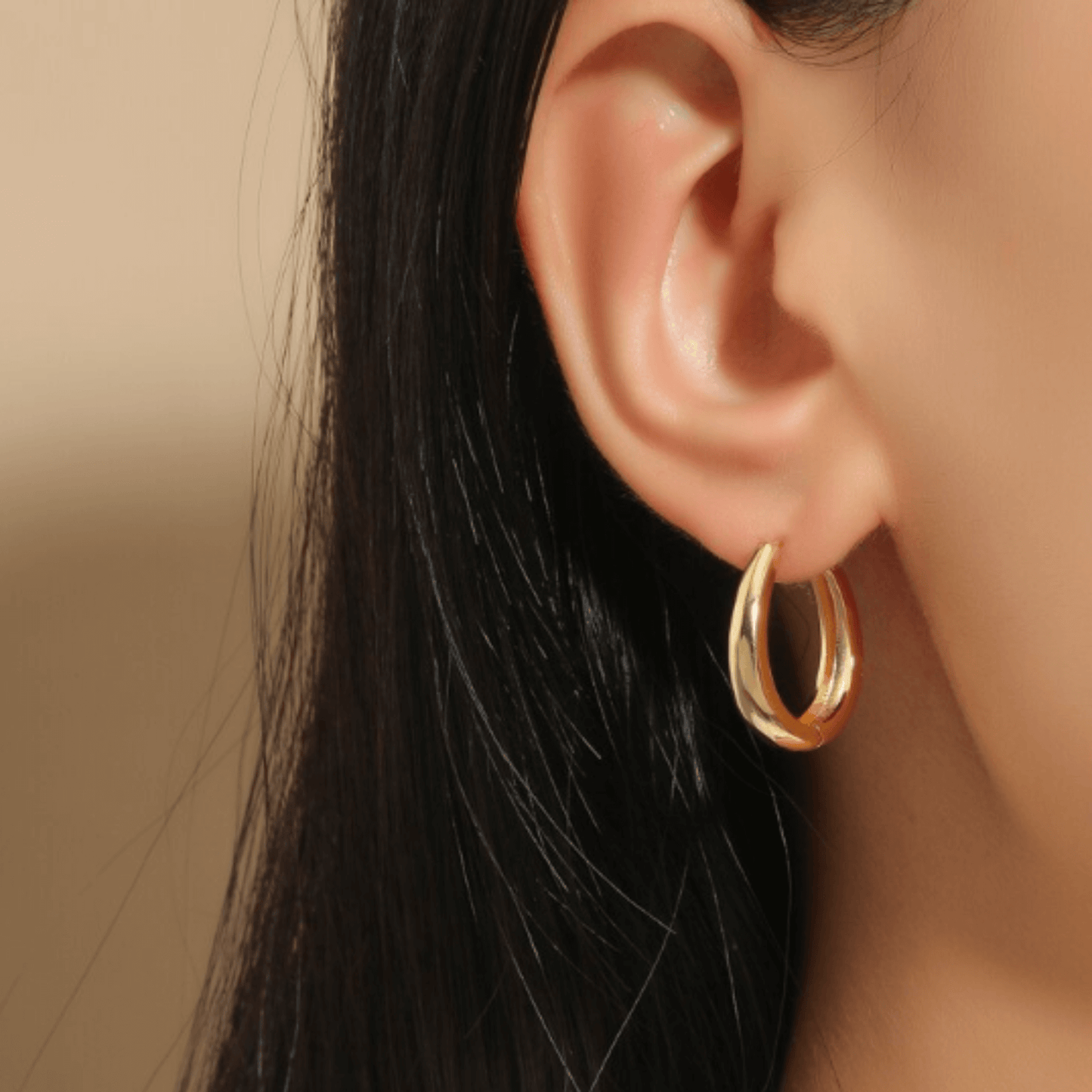 14K Gold Hoop Earrings Atmospheric Oval