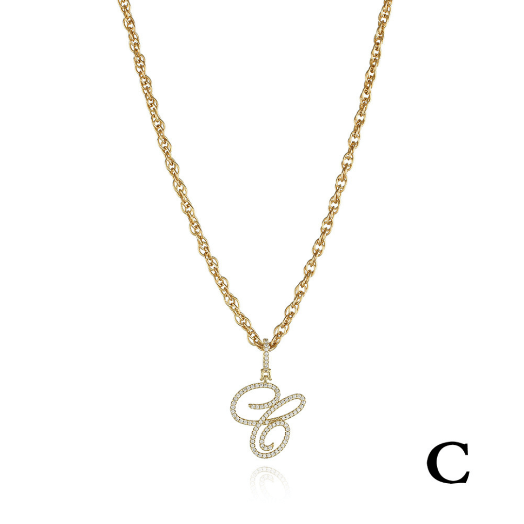 18k Gold Clavicle Chain With Zircon Letter Pendant