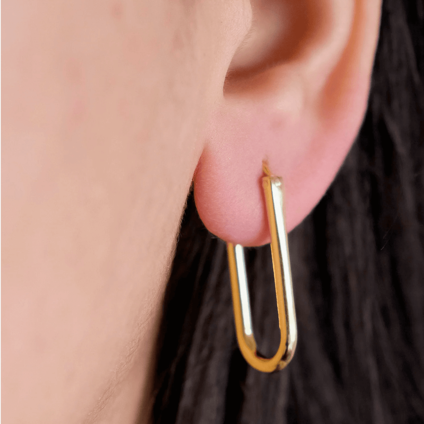 14K Gold Earrings Paperclip Design